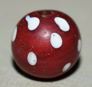 Antique Venetian Red Italian Skunk Bead Trail Decorated White Eyes African Trade