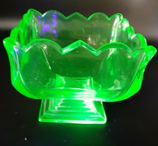 Vintage Small Square Yellow Vaseline Uranium Glass Footed Candy Dish