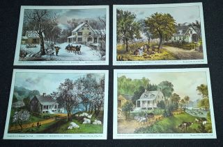 Vintage Currier And Ives Lithographs Prints " American Homestead " Set Of 4