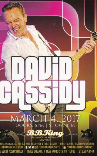 David Cassidy The Partridge Family Ad/flyer Nyc Bb King 3/4/2017