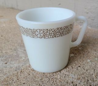 Vintage Pyrex Milk Glass White Coffee Mug With Decorative Scrollwork