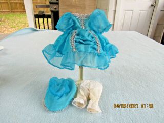 1985 Vogue Ginny Doll Clothing - Turquoise/silver Dress - Hat - Underskirt & Bloomers