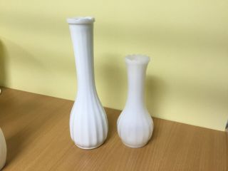 2 Clg Co.  White Swirl Milk Glass Bud Vases 6 Inch 9 Inch Weddings