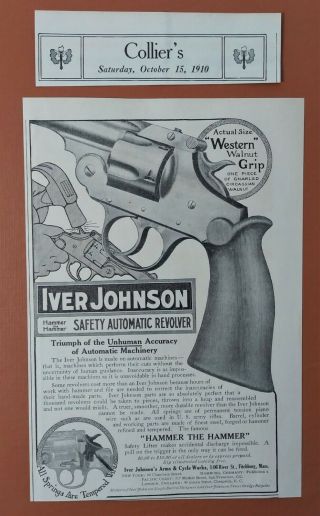 Antique 1900 ' s Gun Iver Johnson Safety Automatic Revolver Pistol 1910 Print Ad 2