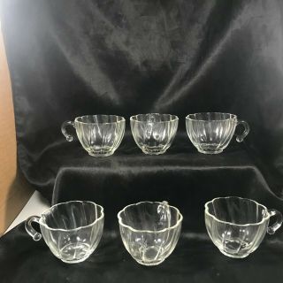 Set Of 6 Vintage Hazel Atlas Clear Glass Colonial Swirl Punch Cups