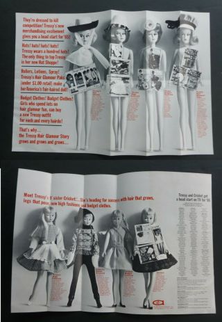 Rare Vtg 1965 Dealer Fold - Out Ad - American Character Doll Tressy & Cricket 60 