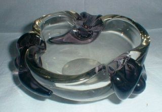 Lavender Clear Layered Murano Glass Vintage Ashtray / Candy Dish