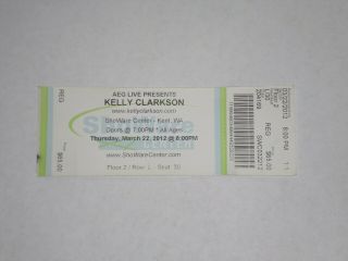 Kelly Clarkson Concert Ticket Stub - 2012 - Stronger Tour - Showare Center - Kent,  Wa