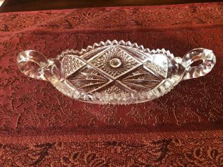 Vintage American Glassworks Lead Crystal Candy Dish Two Handled Tray
