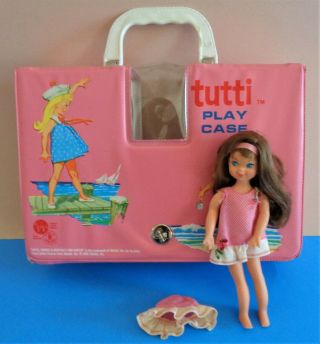 Vintage 1965 Tutti Doll W.  Headband,  Pink Play Case & Clothes