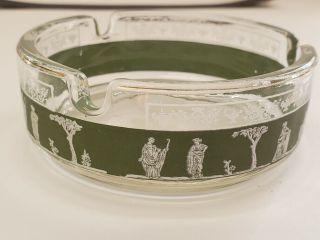 Vintage Jeanette Green Greek Hellenic Glass Ashtray 3.  25 "