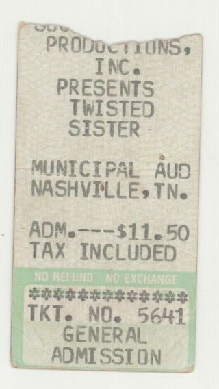 Rare Twisted Sister 10/13/84 Nashville Tn Concert Ticket Stub