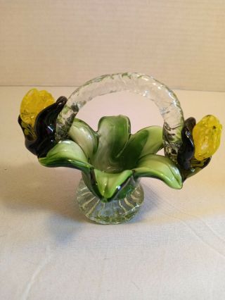 Fenton? Glassware Vintage Small Green Flower Basket
