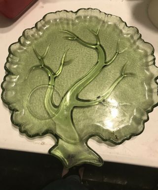 Vintage Hazel Atlas ‘tree Of Life’ Green Glass Snack Plate