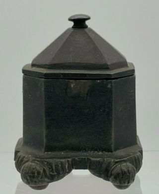 Antique Pewter Footed Tea Caddy With Lid.  Unmarked.