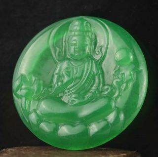 Chinese Old Natural Green Jade Hand - Carved Statue Buddha Pendant 2.  3 Inch