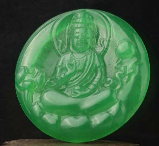 Chinese old natural green jade hand - carved statue buddha pendant 2.  3 inch 2