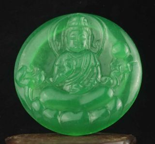 Chinese old natural green jade hand - carved statue buddha pendant 2.  3 inch 3