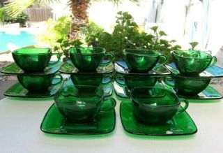 Anchor Hocking Square Forest Green Cups And Saucers 3 Available