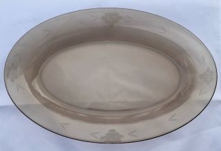 Vintage Serving Platter Plate Arcoroc France Glcoloc Smoky Amber Etched Glass
