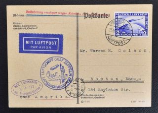 Germany To Usa 1929 Zeppelin,  Rare Airship Flight Card To Ny,  Delay Cachet Look
