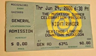 Night Ranger Concert Ticket Stub: The Muskegon Celebration (2000)