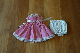 Vintage Pink Cotton Dress With White Cotton Panties For 8 " - 9 " Dolls