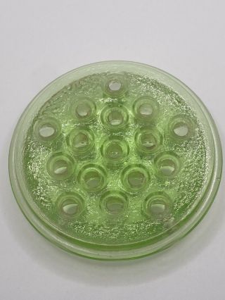 Vintage Green Vaseline Depression Glass Flower Frog 4.  25 "