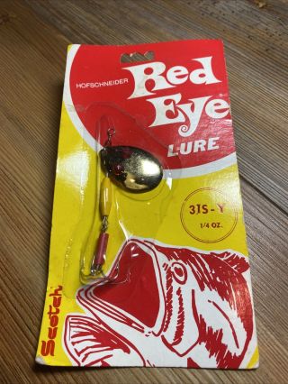 Vintage Fishing Lure Hofschneider Red Eye Spinner Old Card Nos Bait Ny