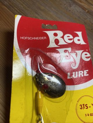 Vintage Fishing Lure Hofschneider Red Eye Spinner Old Card NOS Bait NY 2