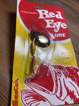 Vintage Fishing Lure Hofschneider Red Eye Spinner Old Card NOS Bait NY 3