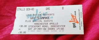 Whitesnake Ticket Stub Manchester Apollo 27/05/2006