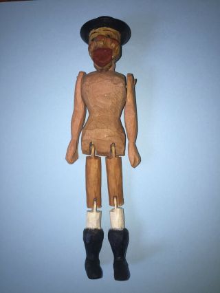 Antique/vintage Hand Carved Primitive Folk Art 8.  5 " Jointed Wooden Doll