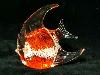 Vintage Art Glass Angelfish Orange & White Paperweight
