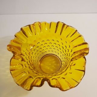 Vintage Fenton Hobnail Yellow Amber Glass Ruffled Edge Bowl Dish