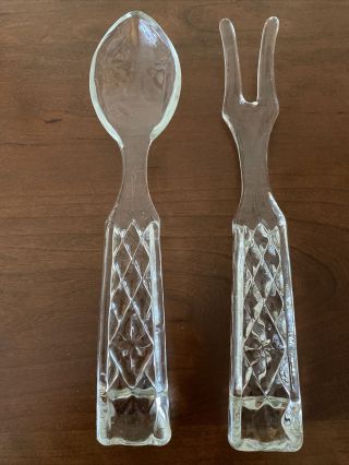 Vintage Anchor Hocking Wexford Salad Fork And Serving Spoon Crystal Glass