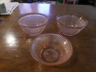 3 Vintage Anchor Hocking Queen Mary Pink Depression Glass Ribbed Bowl 5”