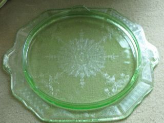 Anchor Hocking 10” Princess Green Uranium Depression Glass Cake Plate