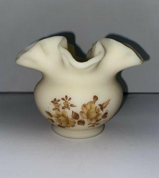 Vintage Fenton Glass Vase (custard Color) Hand Painted Signed By Artist