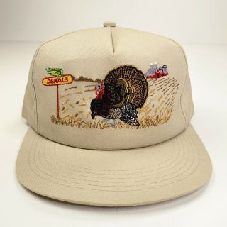 Vintage Dekalb Tan Embroidered Turkey In Farm Field Adjustable Snapback Hat Cap
