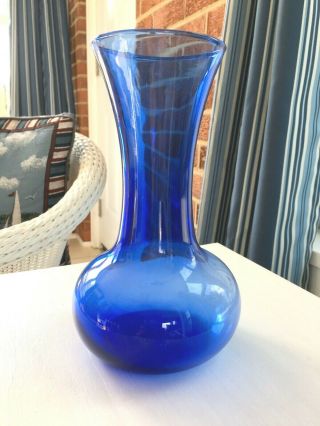 Vintage Cobalt Blue Glass Vase 8” High