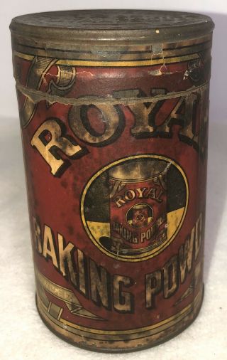 Antique Vintage Royal Baking Powder 12 Tin W/ Embossed Metal Lid