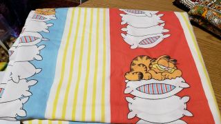 Vintage 1978 Garfield Twin Flat Bed Sheet Sleeping Cat Red Yellow Blue