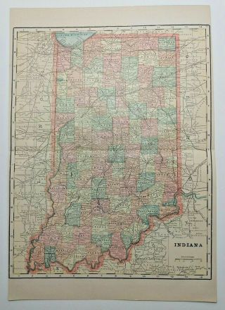 Vintage 1894 Indiana Atlas Map Old Authentic Antique Encyclopedia Britannica