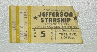 1975 Jefferson Starship Ticket Stub Fort Worth Texas