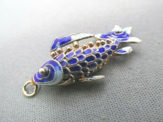 Vintage Sterling Silver Blue Enamel Cloisonne Articulating Koi Fish Pendant