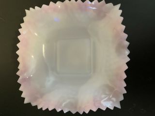 Vintage White Milk Glass Diamond Point Pattern Candy Dish Ruffled Rim