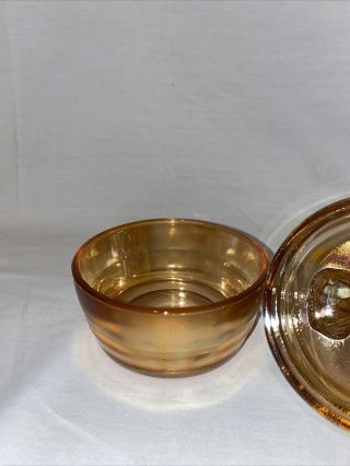 Vintage Jeanette Glass Marigold Carnival Glass Vanity Powder Jar Dish — - Scottie 3