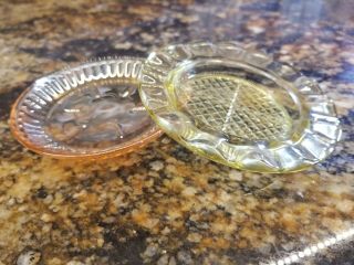 2 Great Gold Jeanette Depression Glass Coasters Homespun Anniversary Carnival