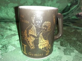 Zodiac Federal Glass Milk Glass Coffee Mug Gemini Black & Gold Vintage